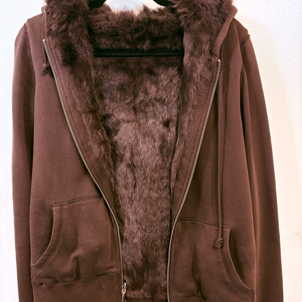 Vintage Juicy Couture Brown Fur Lined Zip Hoodie Jacket